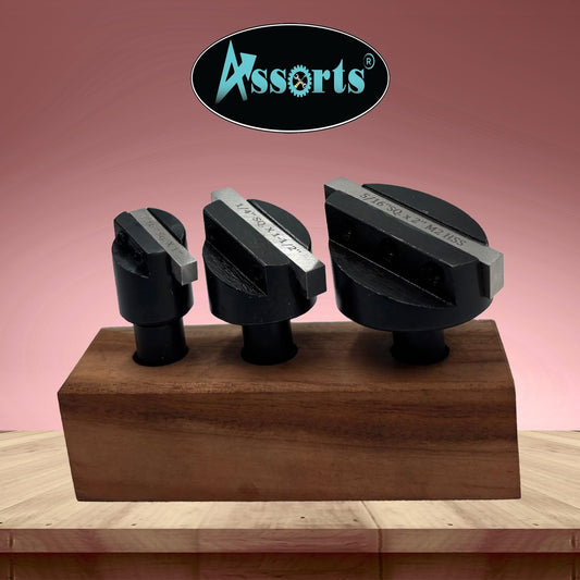 Set of 3 Pcs Fly Cutters 1/2" SHANK + HSS Tool Bit-Wooden Stand