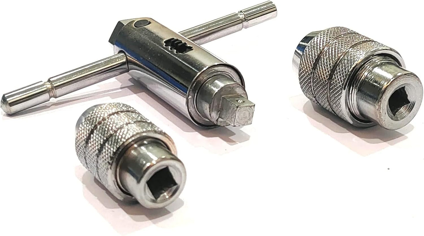ASSORTS Hand tap wrench II Ratchet Style II Interchangeable heads II Capacities 1/8" to 1/4" (M3 to M6) & 1/4" to 1/2" (M6 to M12)
