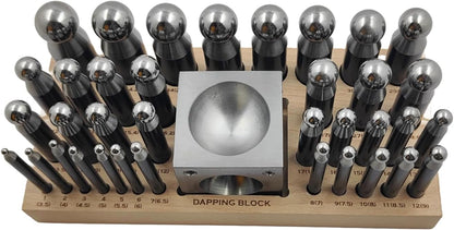 ASSORTS 37pcs Medium Doming Block Swage Punch Set Made of Steel Dapping Die Jewellers Tool