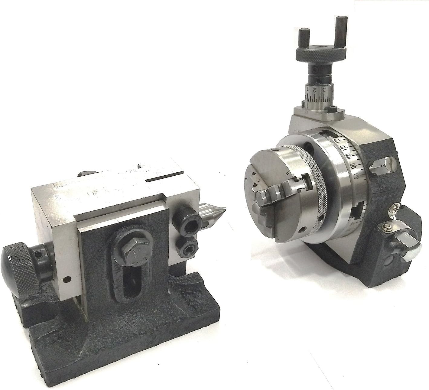 3" Inches/ 80 Mm Tilting Rotary Table With 65 Mm 3 Jaws Self Centering Chuck, Suitable Back Plate & T Nuts Bolts & Tailstock- Milling Engineering Tools