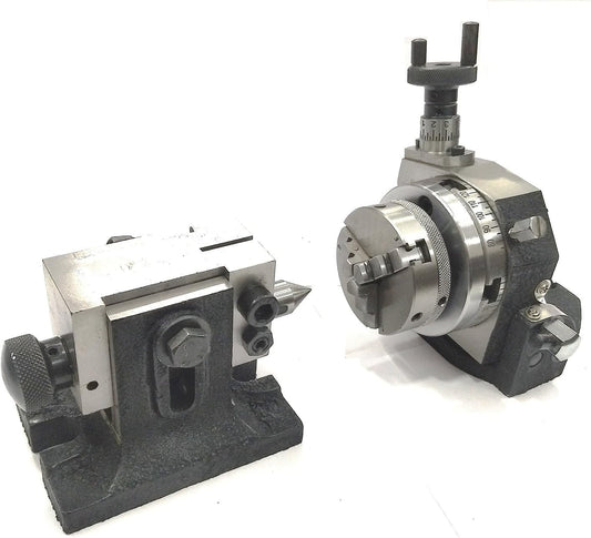 3" Inches/ 80 Mm Tilting Rotary Table With 65 Mm 3 Jaws Self Centering Chuck, Suitable Back Plate & T Nuts Bolts & Tailstock- Milling Engineering Tools