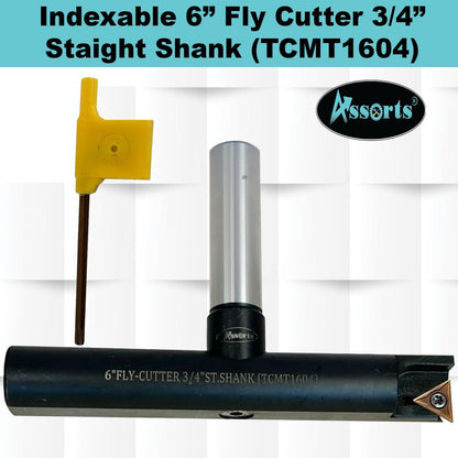 Assorts 6″ Balanced Fly Cutter Indexable Face Milling Cutter with 3/4″ Straight Shank, Single TCMT1604 Insert, Torx Screw & Star Key Included