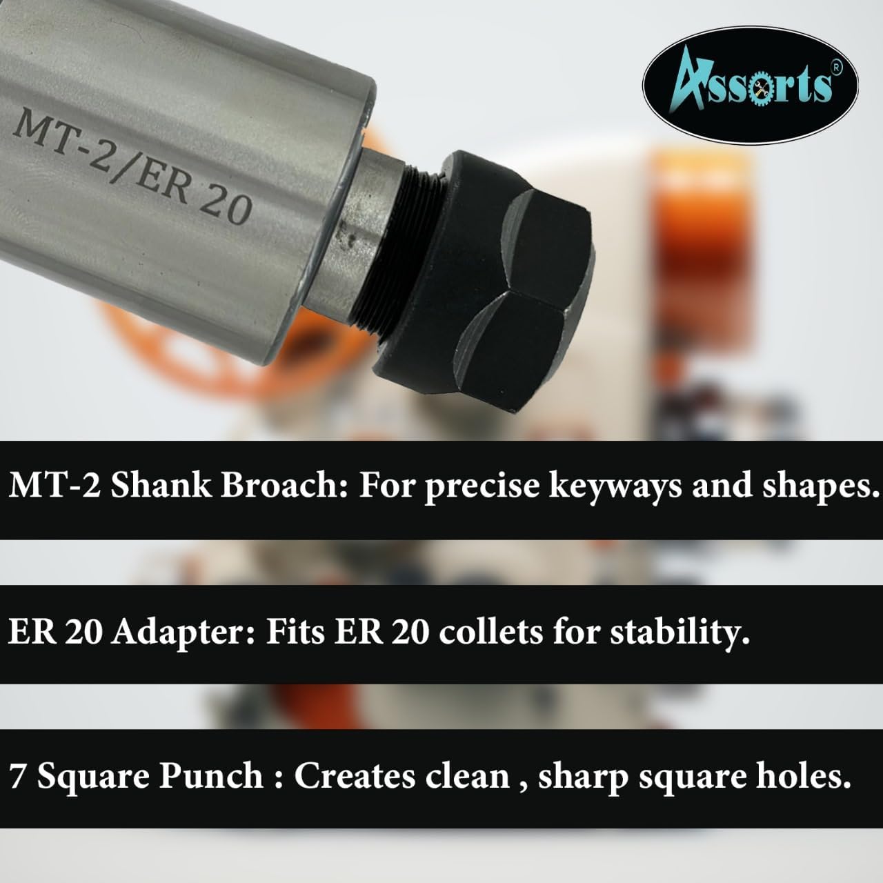 MT2 Shank Rotary Broach Kit with ER-20 Adaptor & 7-Piece Square Broach Set – Precision Tooling for CNC and Milling Machines