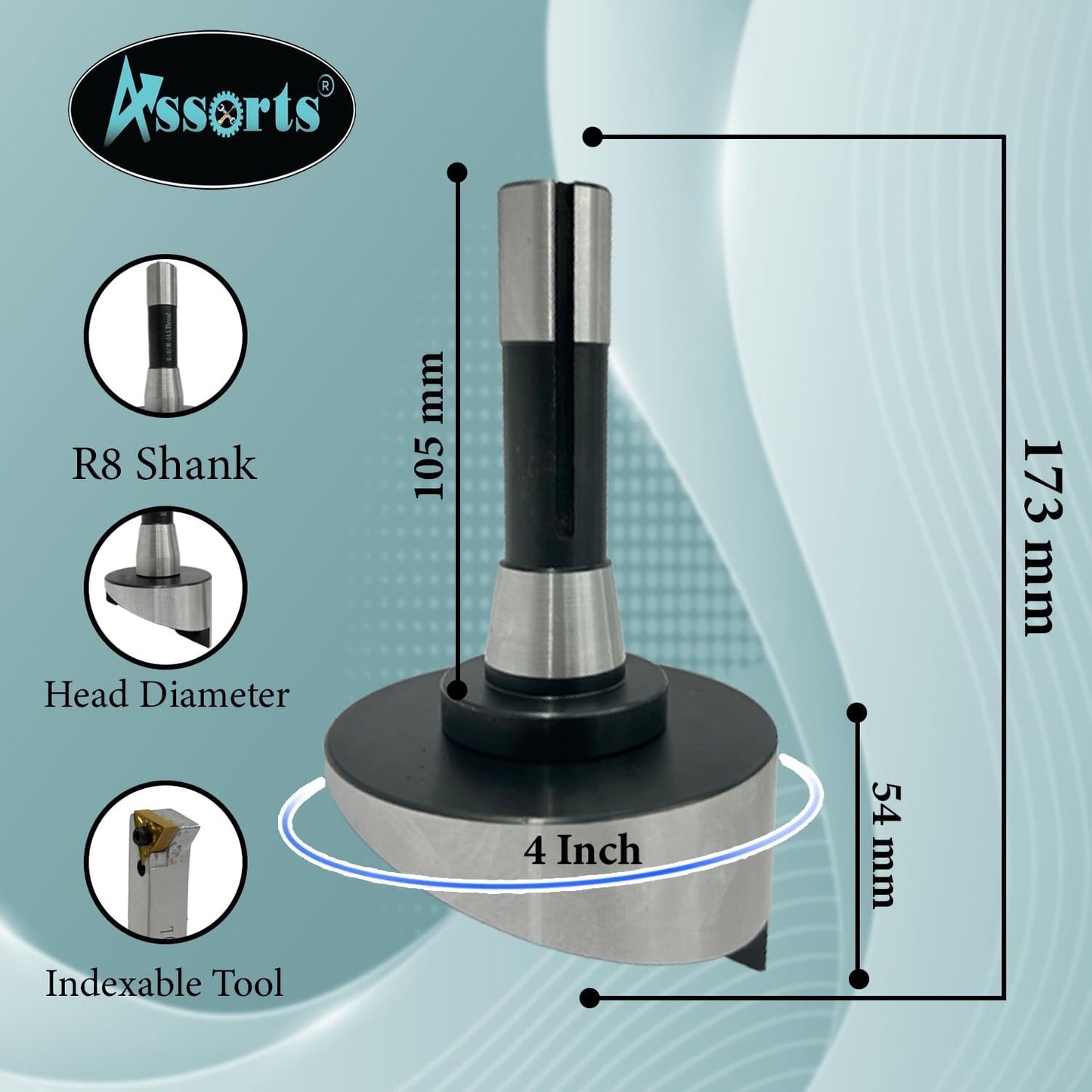 Assorts Large head size 4" Inch/ 100 mm diameter Fly cutter with Carbide Indexable tip facing tool (R8 Shank (7/16 UNF Drawbar))