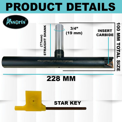 Assorts 9″ Balanced Fly Cutter Indexable Face Milling Cutter with 3/4″ Straight Shank, Single TCMT1604 Insert, Torx Screw & Star Key Included