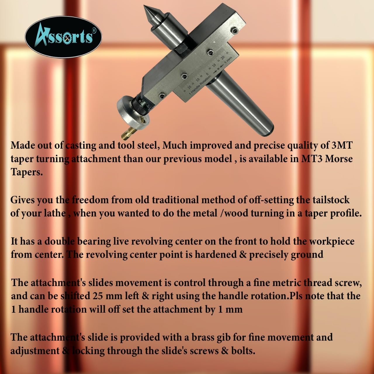 Assorts' Taper Turning Attachment with Live Revolving Center For Turning Tapers on Lathe Machine II Supplied in Plastic Suitcase II Check Working Video in Description (Morse Taper 3MT)