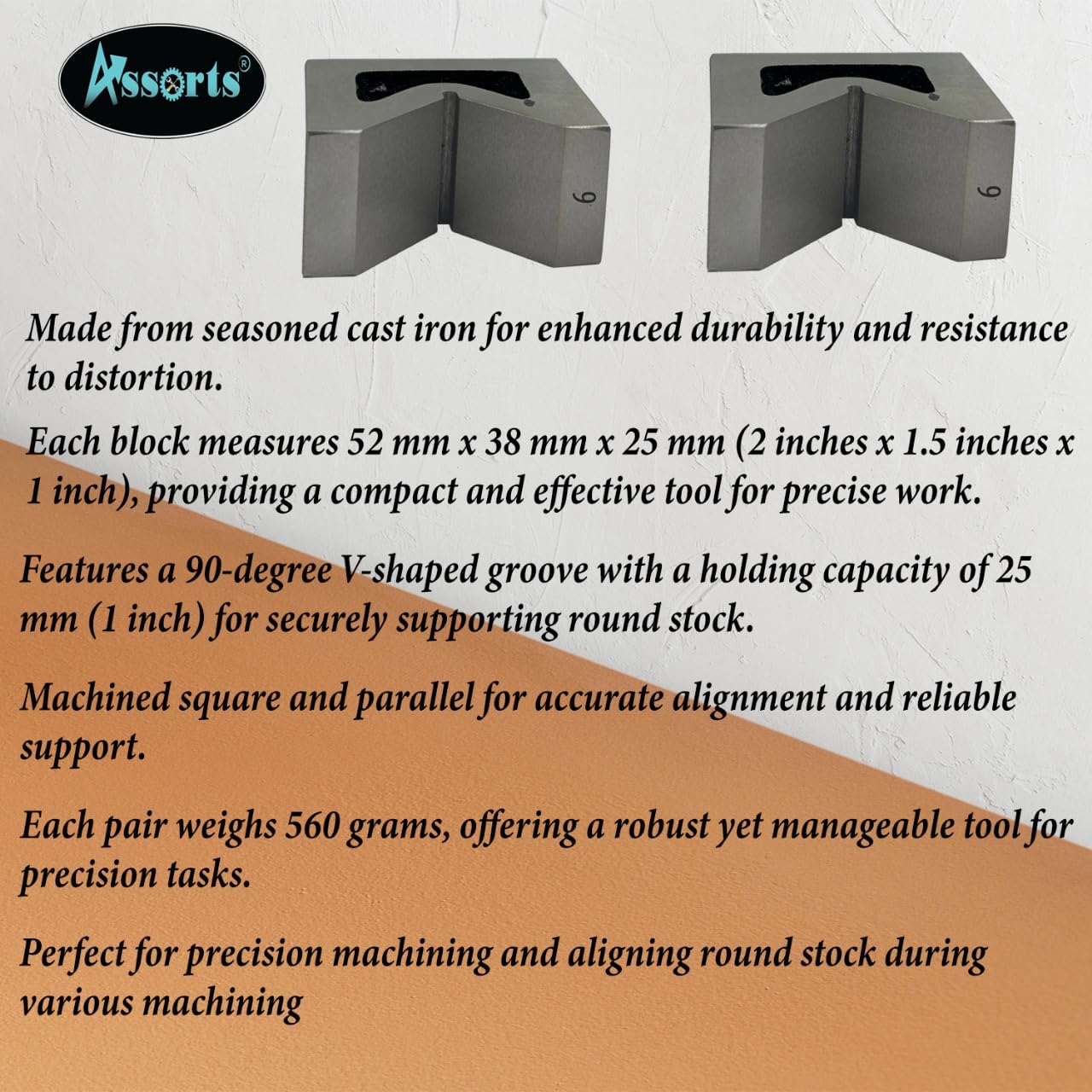 Seasoned Cast Iron 2 Inches V-Block Pair – Precision Tool for Machining, 52 mm x 38 mm x 25 mm