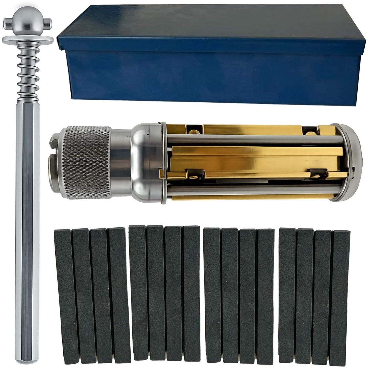 Assorts Engine Cylinder Hone Kit 2"–3" (50–75mm) Adjustable Handheld Honing Tool with 16 Honing Stones, 4" x 5/16" x 5/16", Heavy Duty Cylinder Hone for Automotive & Motorcycle Engines