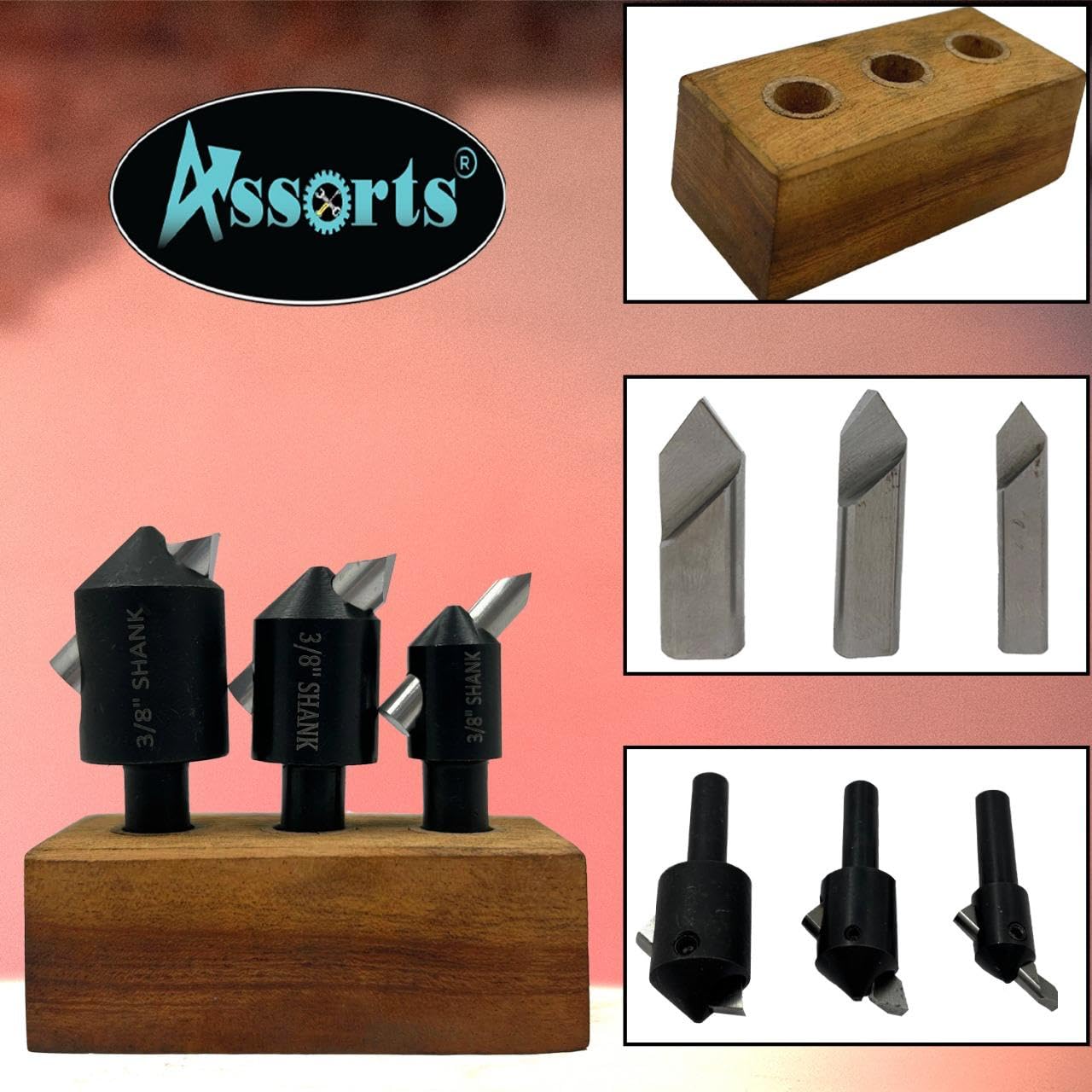 Assorts Set of 3 Pcs Fly Cutters 3/8" Shank + HSS Tool Bit
