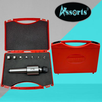 ASSORTS MT3 Shank Rotary Broach Holder with ER-16 Adapter – Internal Square Broaching Tool Set with 7 HSS Square Broaches 3mm to 12mm for CNC Lathes, Milling Machines & Precision Metalworking