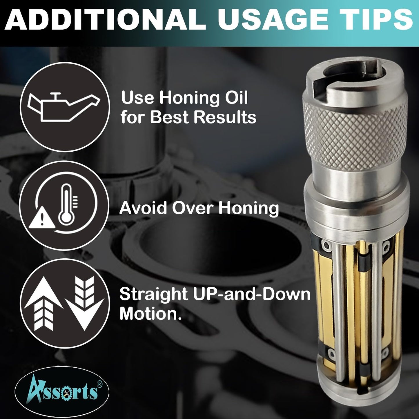 Assorts Engine Cylinder Hone Kit Adjustable Handheld Honing Tool with 4 Extra Carriers & 16 Stones (34–60mm (3" x 1/4" x 1/4"))