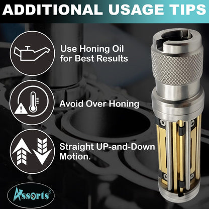 Assorts Engine Cylinder Hone Kit Adjustable Handheld Honing Tool with 4 Extra Carriers & 16 Stones (34–60mm (3" x 1/4" x 1/4"))