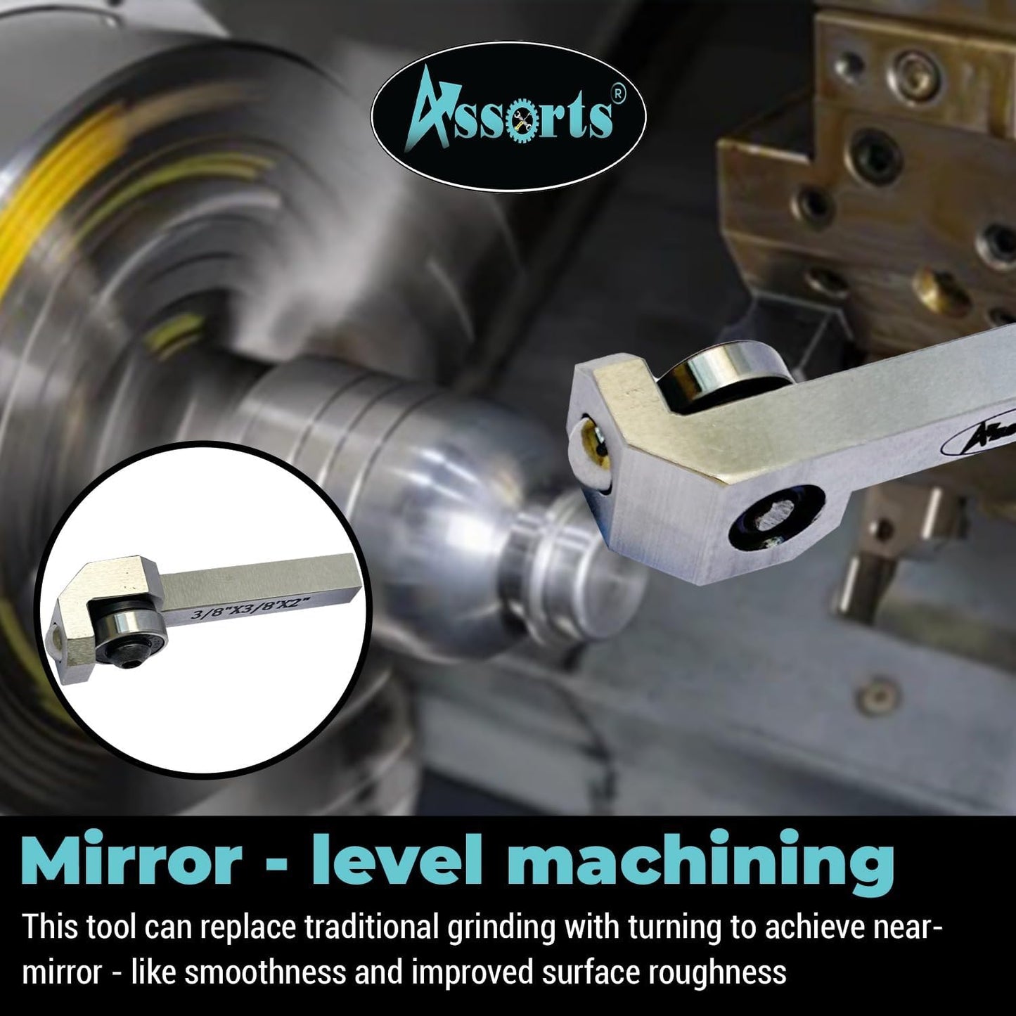 ASSORTS Entry Series Roller Burnishing Tool for Lathe 3/8" × 3/8" × 2" Light-Duty Surface Finishing Tool Compact Design Smooth Rolling Action For Small Workshops & Training Use