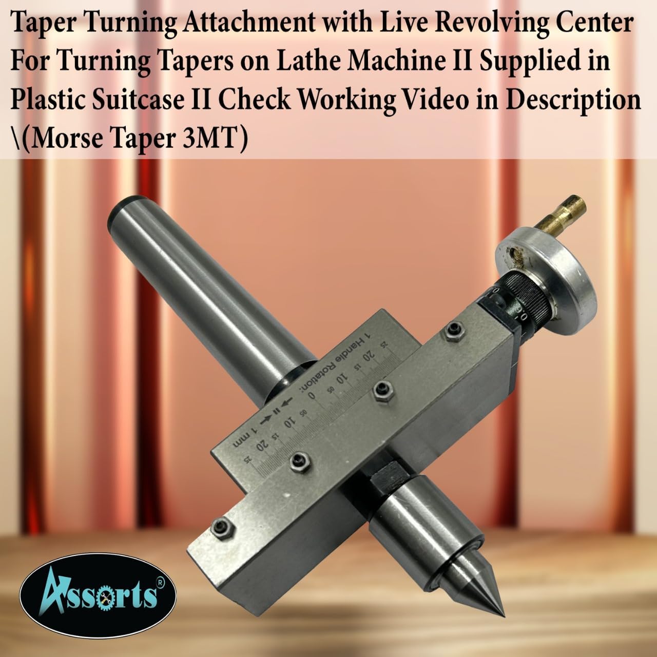 Assorts' Taper Turning Attachment with Live Revolving Center For Turning Tapers on Lathe Machine II Supplied in Plastic Suitcase II Check Working Video in Description (Morse Taper 3MT)