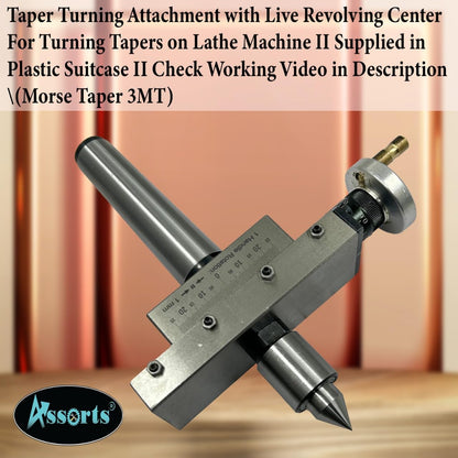 Assorts' Taper Turning Attachment with Live Revolving Center For Turning Tapers on Lathe Machine II Supplied in Plastic Suitcase II Check Working Video in Description (Morse Taper 3MT)