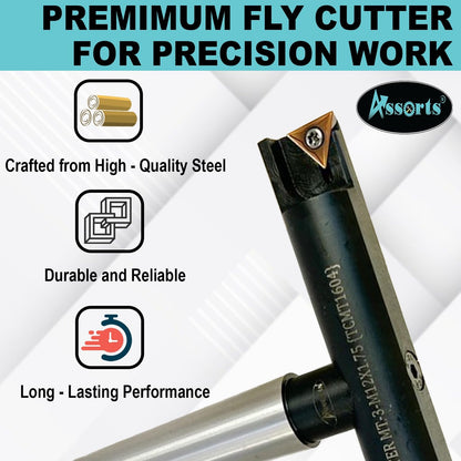 Assorts 6″ Balanced Fly Cutter Indexable Face Milling Cutter with MT3 Shank (M12 × 1.75 Drawbar), Single TCMT1604 Insert, Torx Screw & Star Key Included