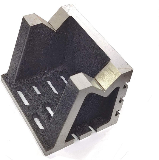 QUALITY PRECISION GRADED CASTE IRON VEE ANGLE PLATES-STRESS RELIEVED - WORK-HOLDING CLAMPING MILLING ENGINEERING MACHINE TOOLS-HEAVY DUTY (5" x 5" x 7" (125 x 125 x 175 mm): T-Slotted)
