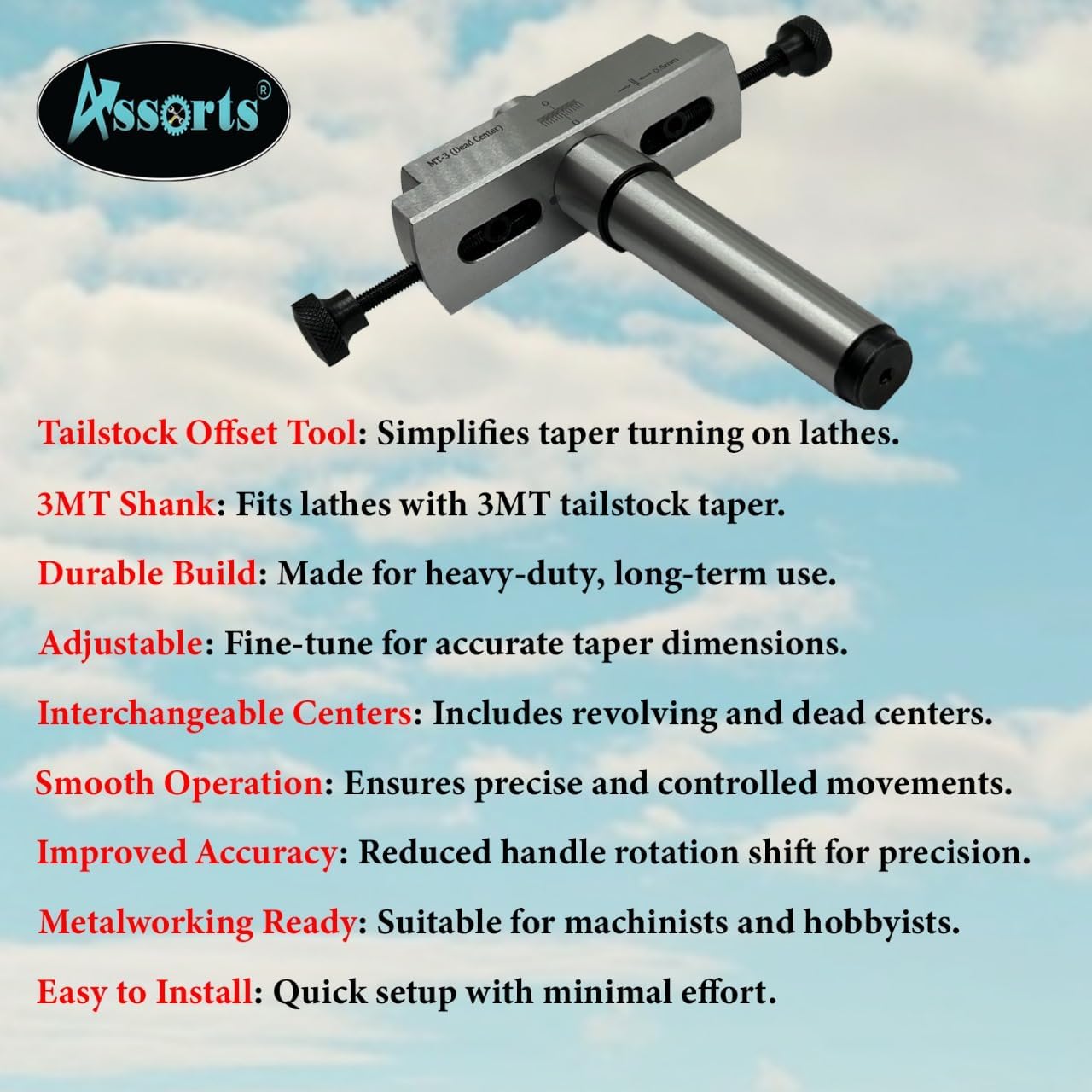 Taper Metal Turning Attachment in 3MT Shank for Off-setting Lathe's Tailstock