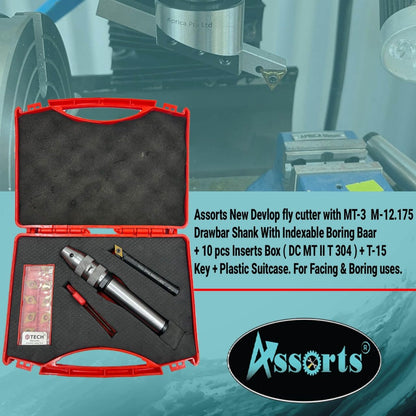Assorts New Developed Fly Cutter with MT3 Shank & Indexable Boring Bar – Includes 10 PCS DCMT 11T304 Inserts, T-15 Key & Plastic Case | Perfect for Facing & Boring | Watch Video for Details