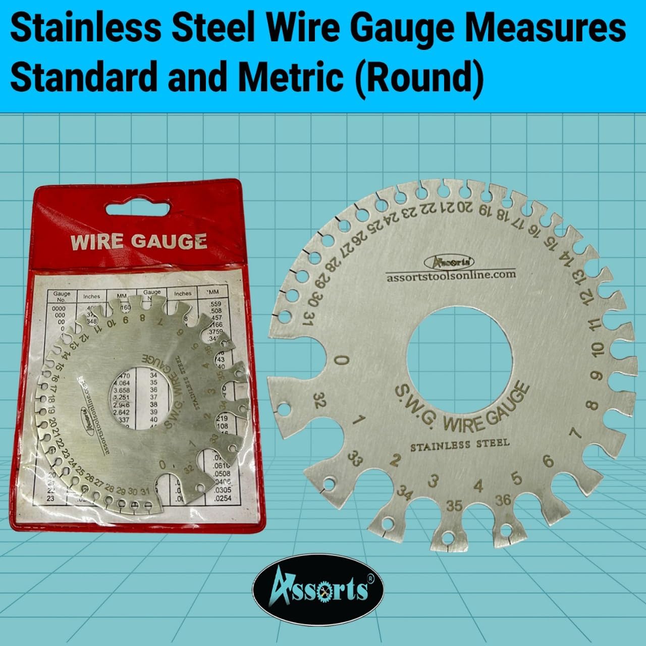 Stainless Steel Wire Gauge Measures Standard and Metric (Round)