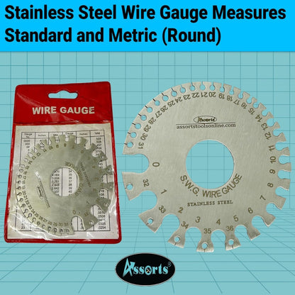 Stainless Steel Wire Gauge Measures Standard and Metric (Round)