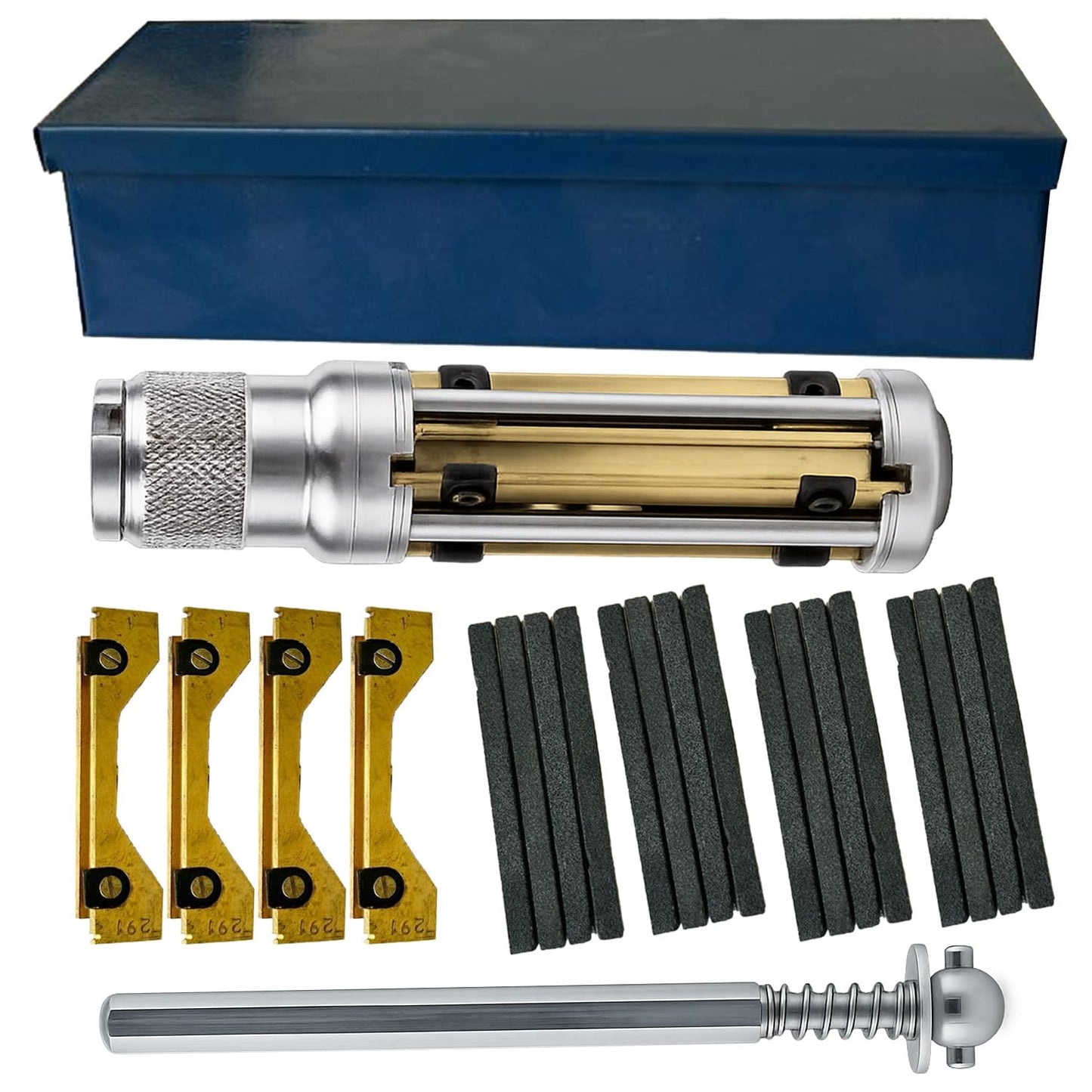 Assorts Engine Cylinder Hone Kit Adjustable Handheld Honing Tool with 4 Extra Carriers & 16 Stones (34–60mm (3" x 1/4" x 1/4"))