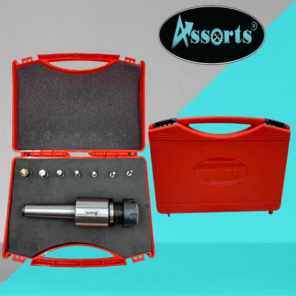 ASSORTS MT3 Shank Rotary Broach ER-25 Adapter with 7 HEX Broaches (3mm to 12mm) | Precision CNC Tooling for Hexagonal Hole Cutting | Durable Metalworking Broach Set