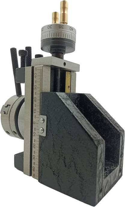 Assorts Mini Vertical Slide, measuring 90mm x 50mm, equipped with a 50mm 3-Jaw Self-Centering Chuck, complete with a back plate featuring an integrated side scale for mini lathe metalworking projects