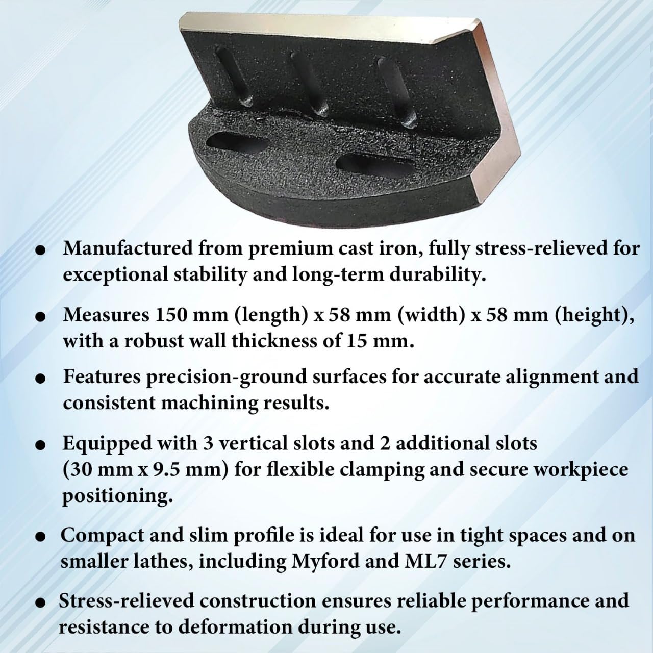 Caste Iron Slotted Slim Angle Plate 150mm x 58mm x 58 mm - Suitable for Lathes Including Myford & ML7 series