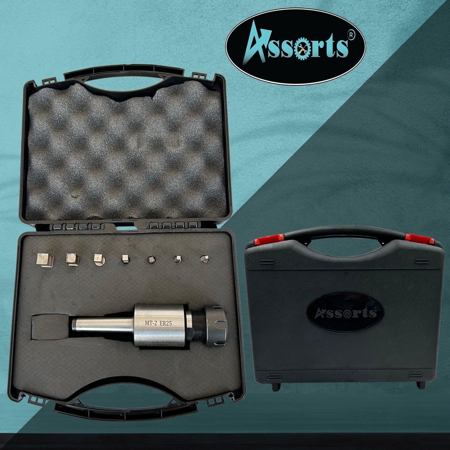 ASSORTS ER-25 MT2 Rotary Broach Holder with Metric Square Broach Punch Set | 3–12mm HSS Square Rotary Broaching Tools for Lathe, Milling & CNC Precision Machining | Durable ER25 MT2 Tooling Kit