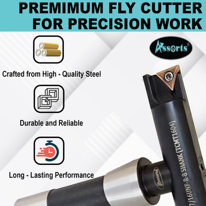 Assorts 5″ Balanced Fly Cutter Indexable Face Milling Cutter with R8 Shank (7/16 UNF Drawbar), Single TCMT1604 Insert, Torx Screw & Star Key Included