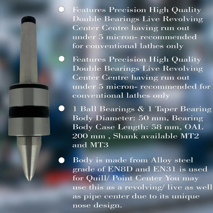 Precision Double Bearing Lathe Pipe Cum Revolving Center for Metalworking-Under 5 Microns Runout