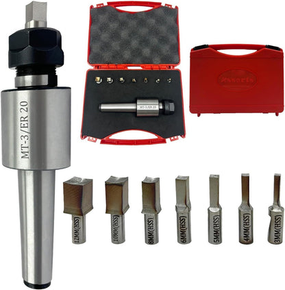 ASSORTS MT3 Shank Rotary Broaching Tool Set with ER20 Holder & 7 High Speed Steel Square Broach Punches | 3–12mm Internal Square Hole Cutter for CNC, Lathe & Mill Machining