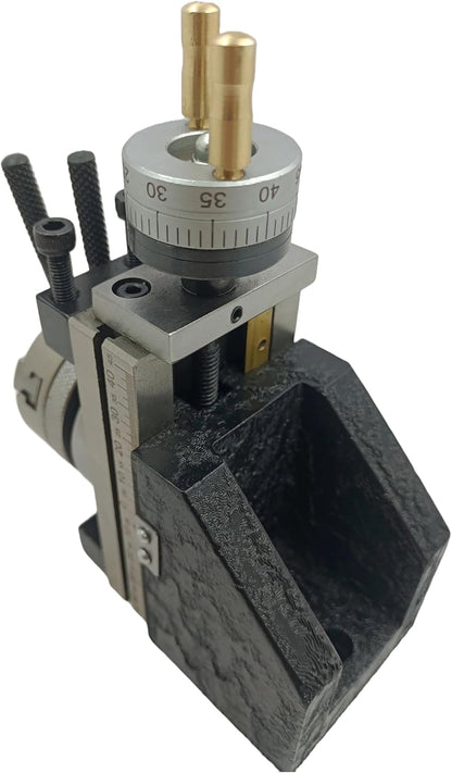 Assorts Mini Vertical Slide, measuring 90mm x 50mm, equipped with a 50mm 3-Jaw Self-Centering Chuck, complete with a back plate featuring an integrated side scale for mini lathe metalworking projects