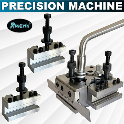 Assorts T-51 Quick Change Tool Post Set with 2 Standard Holders, 1 Boring Holder & 1 Parting Holder with 1/8” × 3/4” × 6” HSS Parting Blade – Lathe Tool Holder Set