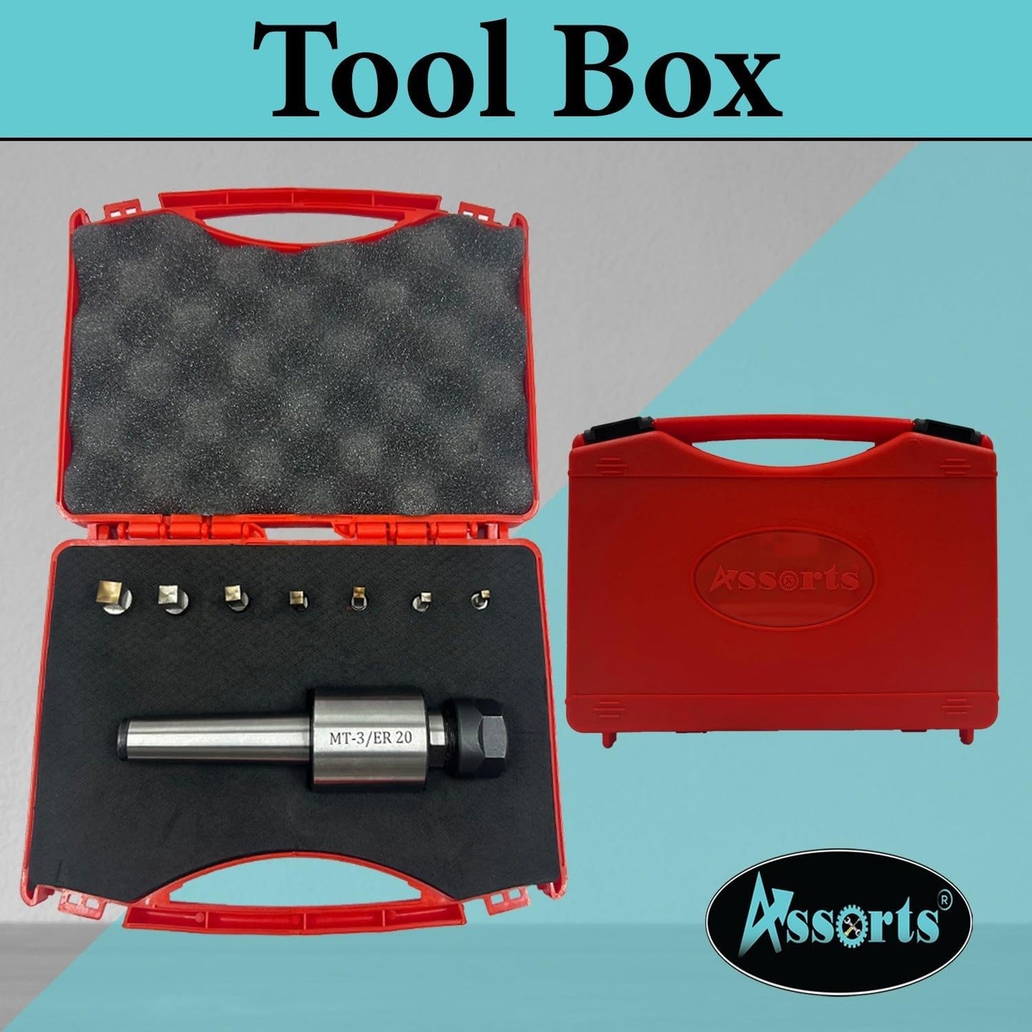 ASSORTS MT3 Shank Rotary Broaching Tool Set with ER20 Holder & 7 High Speed Steel Square Broach Punches | 3–12mm Internal Square Hole Cutter for CNC, Lathe & Mill Machining