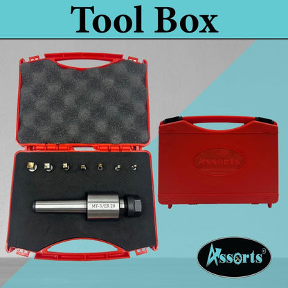 ASSORTS MT3 Shank Rotary Broaching Tool Set with ER20 Holder & 7 High Speed Steel Square Broach Punches | 3–12mm Internal Square Hole Cutter for CNC, Lathe & Mill Machining