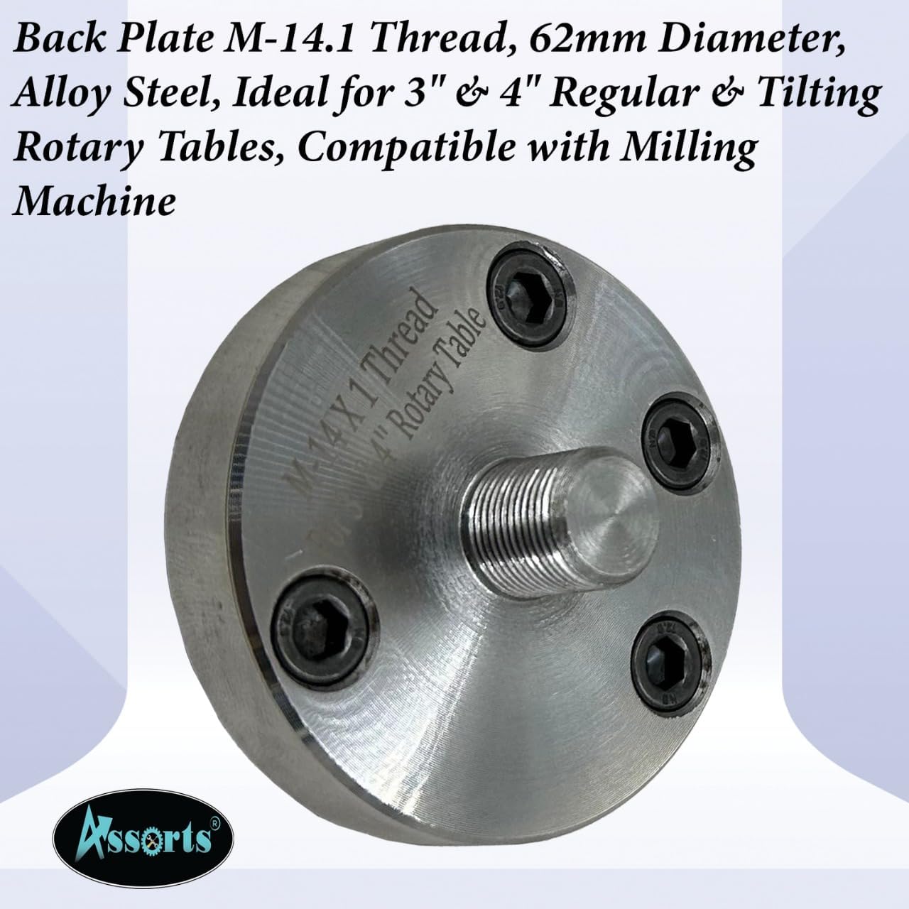 Assorts Back Plate M-14.1 Thread, 62mm Diameter for 65mm 3-Jaw & 4-Jaw Self-Centering Chucks, and 50mm 3-Jaw & 4-Jaw Self-Centering Chucks, Ideal for 3" & 4" Regular and Tilting Rotary Tables