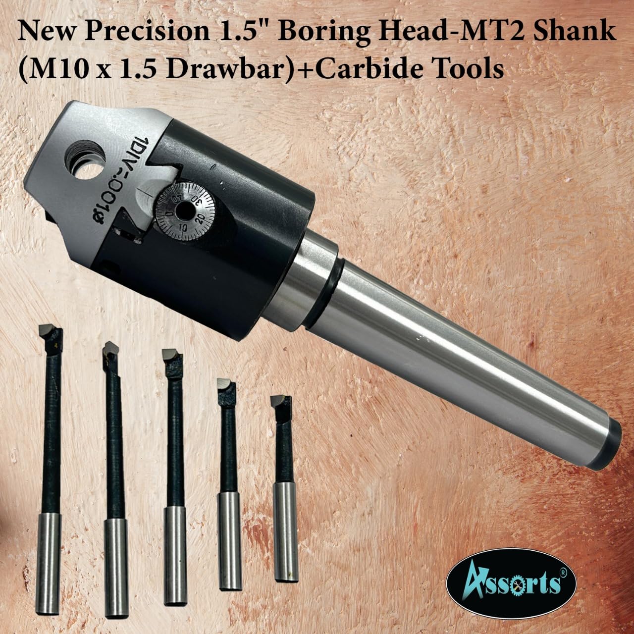 New Precision 1.5" Boring Head-MT2 Shank (M10 x 1.5 Drawbar)+Carbide Tools