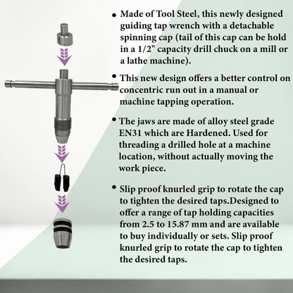 ASSORTS 3-Piece Precision Tap Wrench Set with Rotating Cap - Innovative Design for Enhanced Runout Accuracy