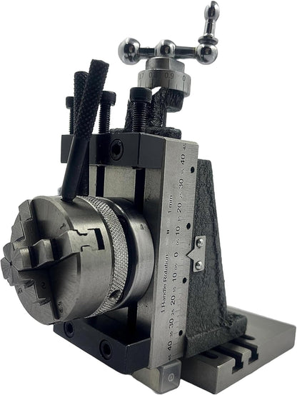 Assorts New Mini Fixed Vertical Slide (90mm x 50mm) with 3-Slots, Precision Side Scale, and 50mm 4-jaw Self-Centering Chuck with Back Plate and Base Plate - for Mini Lathe Applications