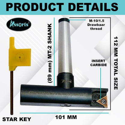 ASSORTS Indexable 4" Fly Cutter MT-2 Shank, TCMT1604 Inserts, M10x1.5 Drawbar Thread – High Precision Milling Cutter for CNC & Lathe Applications