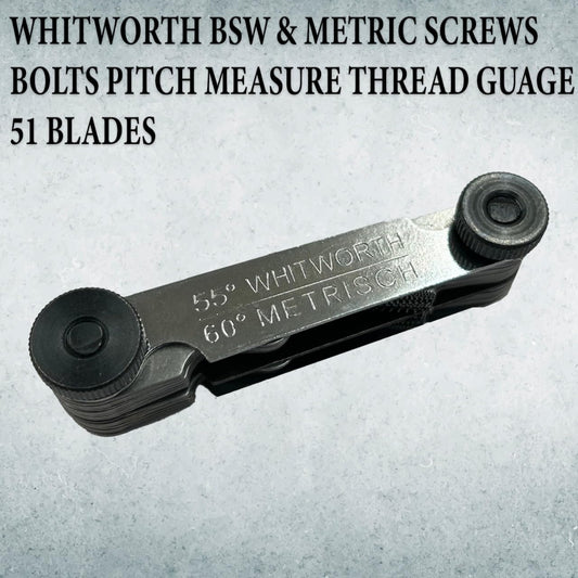 ASSORTS British Whitworth BSW & Metric Screws Bolts Pitch Measure Thread Guage 51 Blades