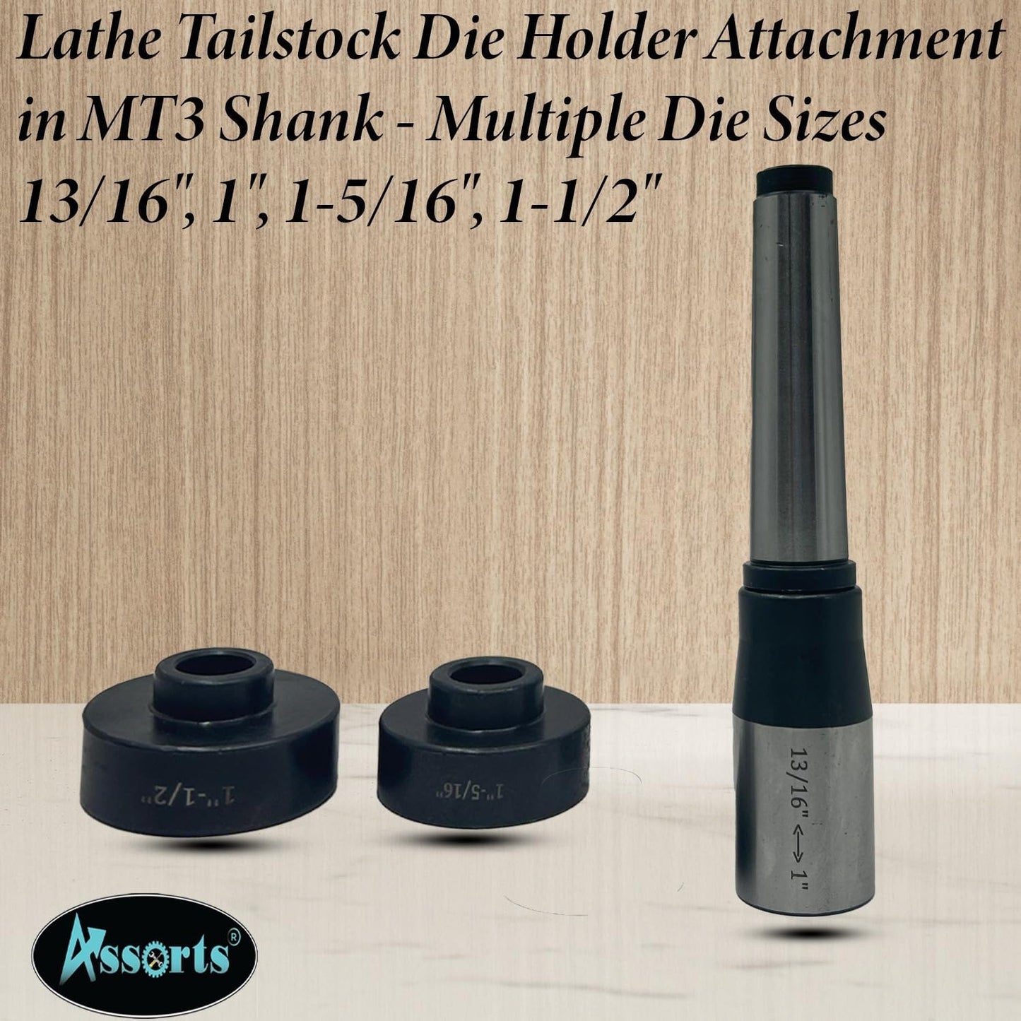 Lathe Tailstock Die Holder Attachment in MT3 Shank - Multiple Die Sizes 13/16", 1", 1-5/16", 1-1/2"