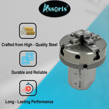 Lathe Spindle Adapter Connects 1" X 8 Tpi Machine Spindle To M14 X 1 Threaded Chucks (Adaptor With 65 Mm 4 Jaw Self Centering Chuck)