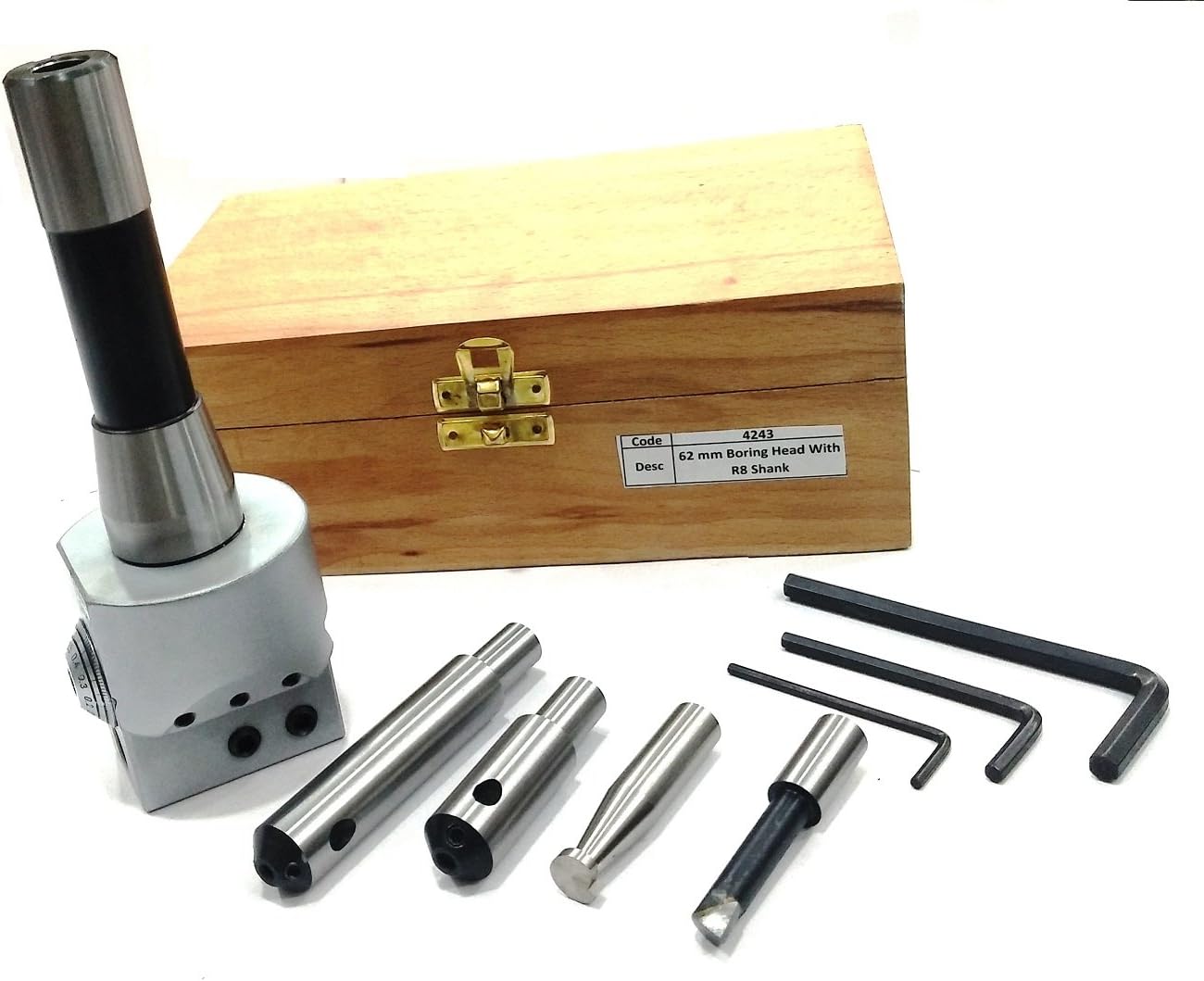 PRECISION BORING HEAD 62 MM DIAMETER FOR LATHE, MILLING MACHINE -QUALITY TOOLS ACCESSORIES WITH FLY CUTTERS, CARBIDE BRAZED TOOL SETS // 1 DIV=0.01 MM (R8 SHANK (7/16" UNF x 20 TPI DRAWBAR))