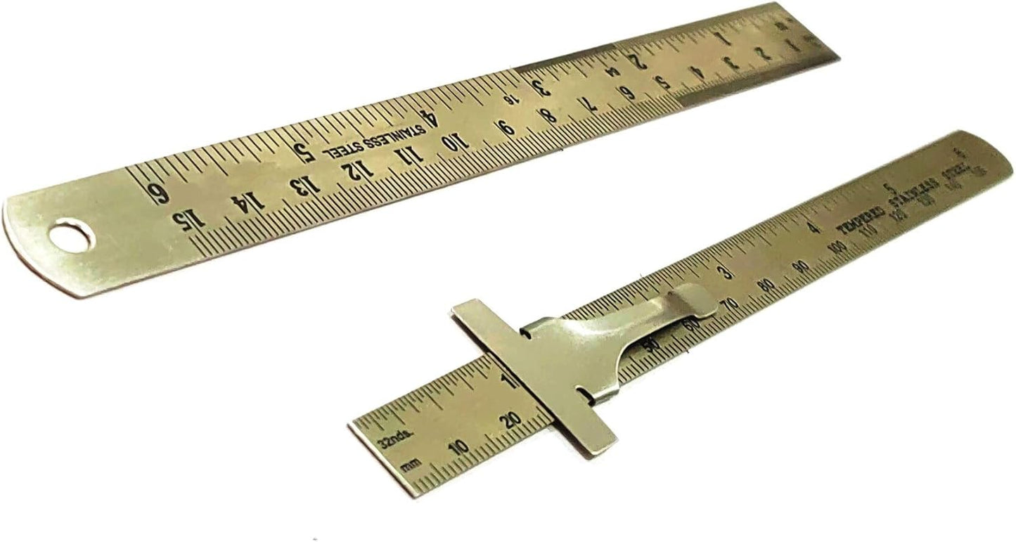 Stainless Steel Measuring Tools (Set of 1 x 6" Ruler & 1 x 6" Depth Gauge cum Ruler)