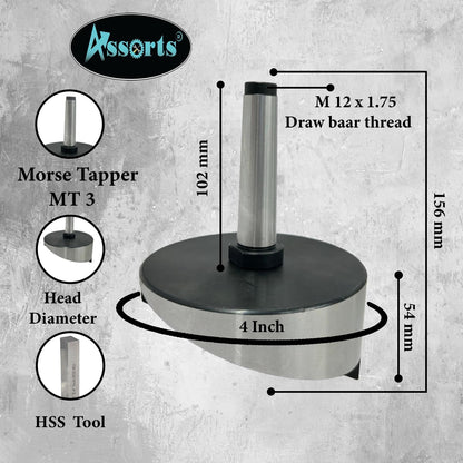 4" Inch (100 mm) Fly Cutter with HSS Bit Tool – MT3 Shank (M12 x 1.75 Drawbar)