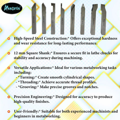 HSS Lathe Form Tools Set 12 mm Square Shank-Metalworking for Turning, threading, grooving, turning, Engineering Tools