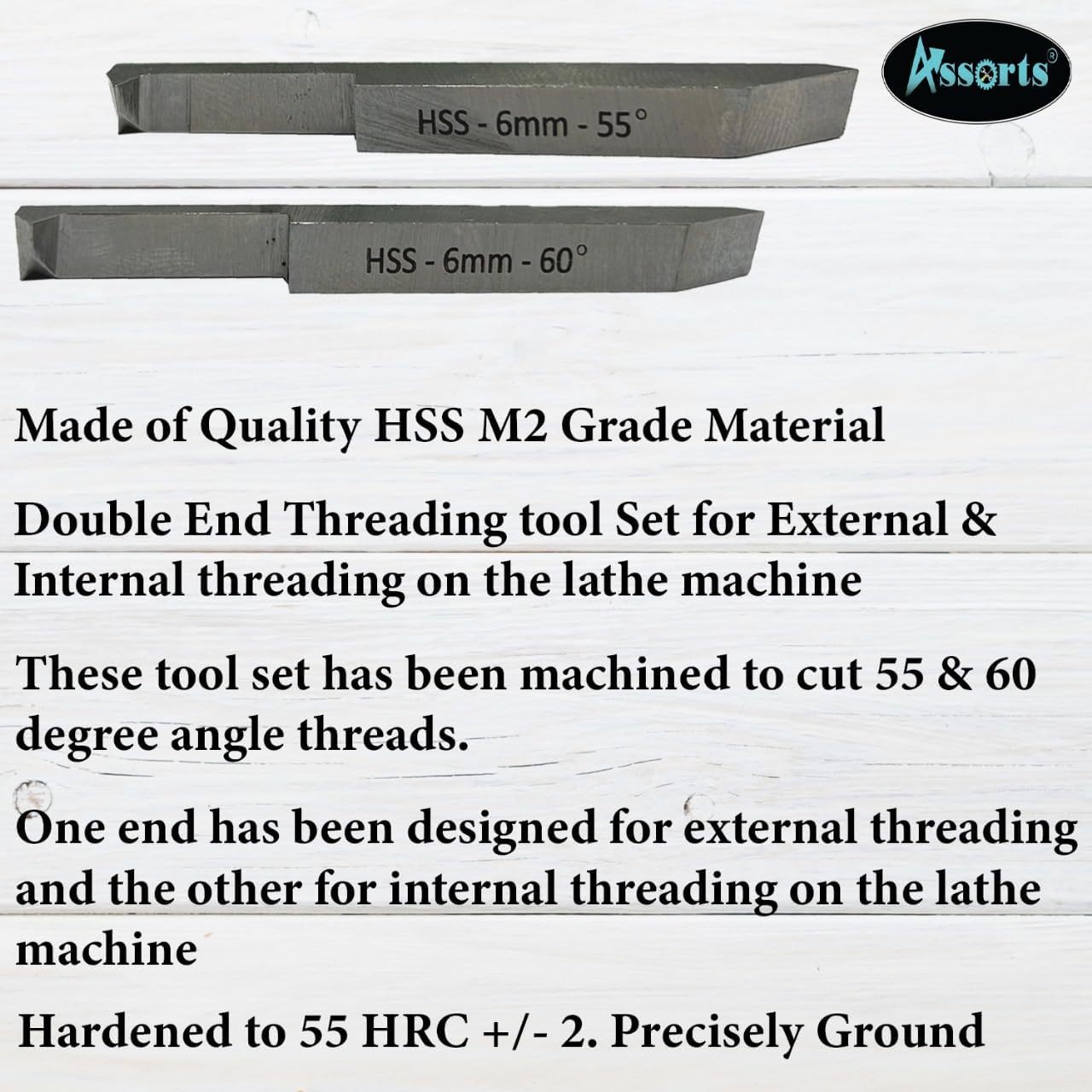 Double End Internal External Threading HSS Tool Set for Lathe Machine (6 x 6 MM SHANK)